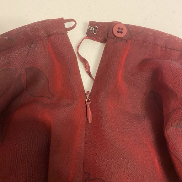 Ann Taylor 100% Silk Skirt Size 2 Burgundy Lined Floral Full Length Straight - Picture 7 of 10